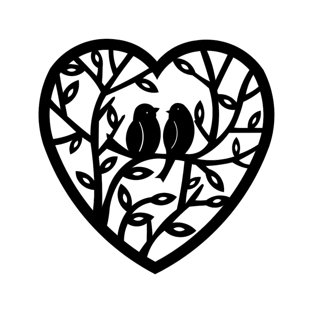 Ptáci na větvi ve tvaru srdce